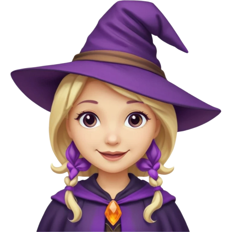 witch in purple hat with blond hair cute emoji