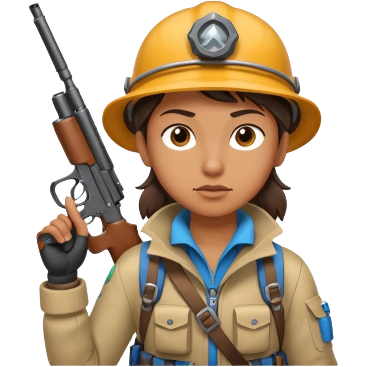 Create a person with mountaineering gear and a gun in hand emoji