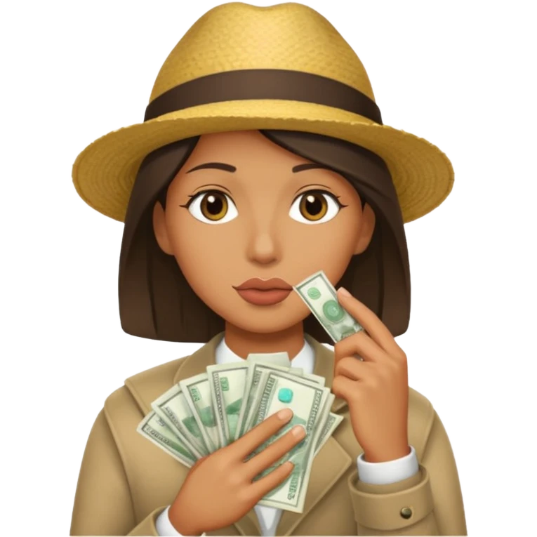 un banco de dinero y una persona haciendo gesto de silencio emoji