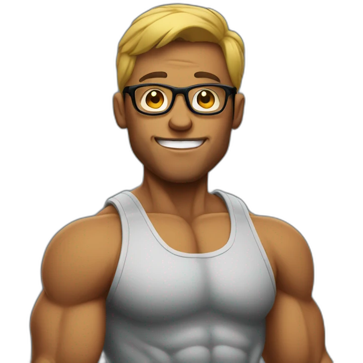Muscle guy wears glasses emoji
