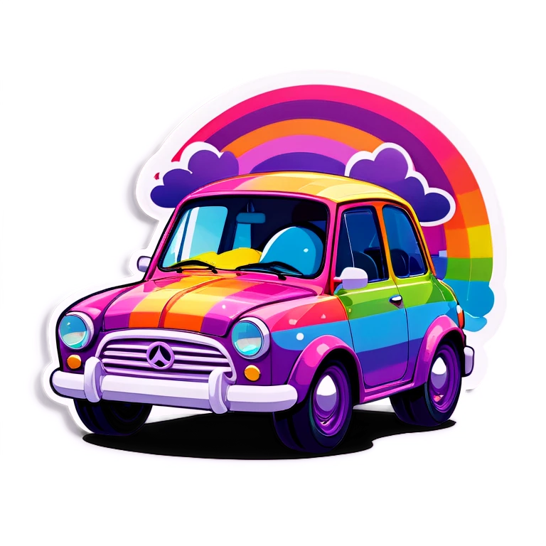 Rainbow car with purple eyes emoji