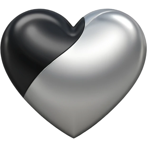 Minimalistic heart emoji, geometric metallic black and white, smooth curves, reflective edges, flat futuristic style
 emoji