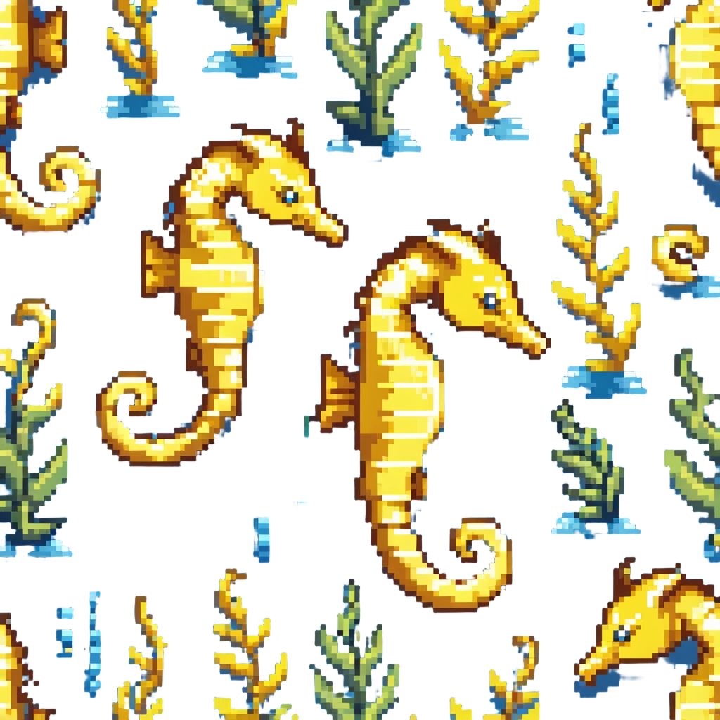 Yellow seahorse with curled tail in ocean emoji