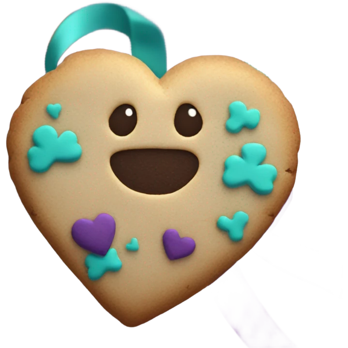 Cookie heart with teal purple awareness ribbon emoji