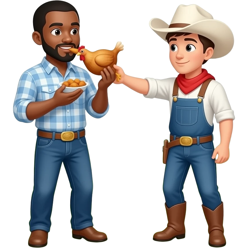 Nigga full body on farm eating chicken and a white cowboy hits him emoji