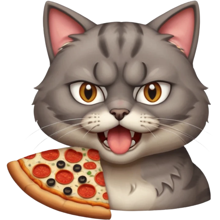 super angry cat eating pizza, portrait, bust up emoji