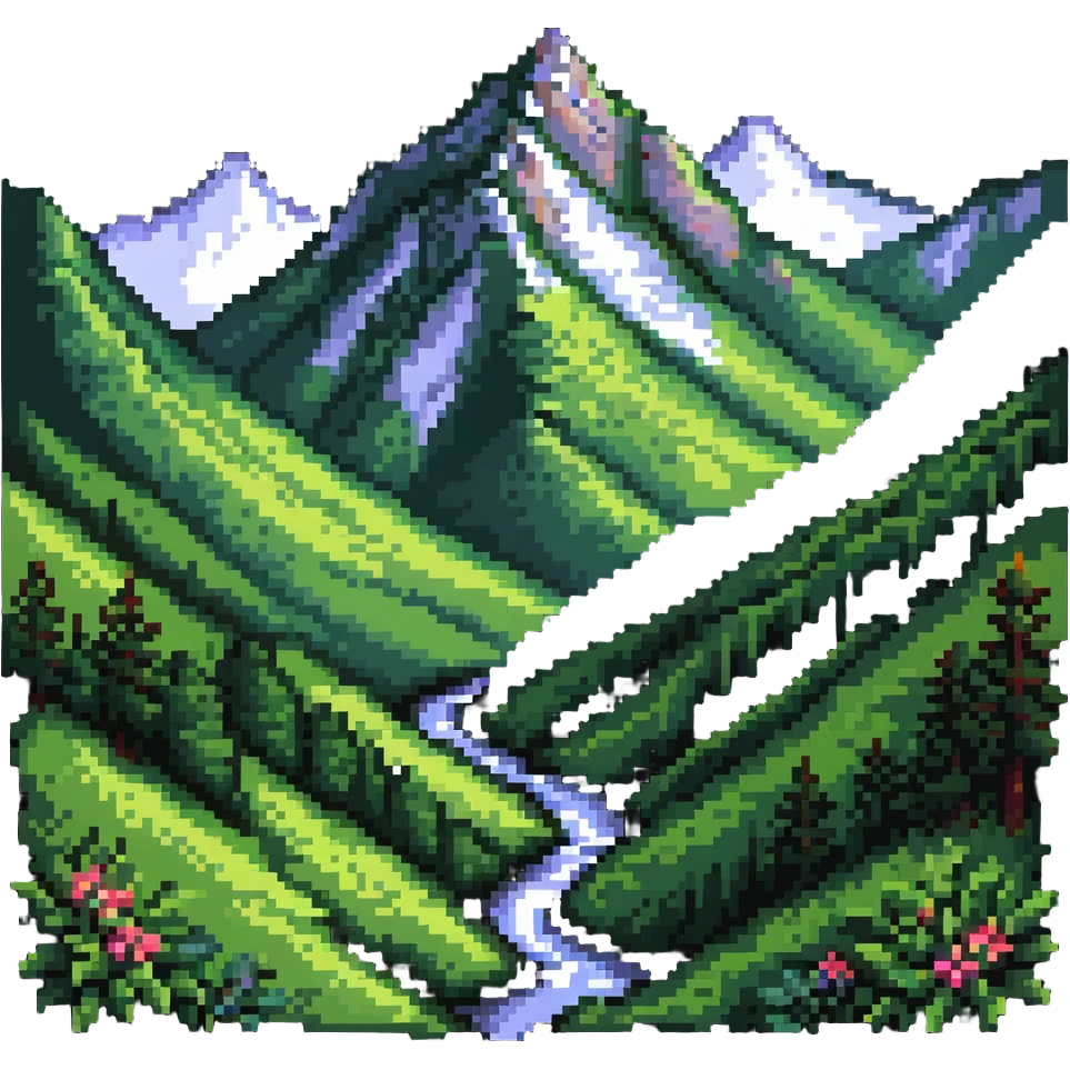 Scenic mountain valley with peaks and lush valleys emoji