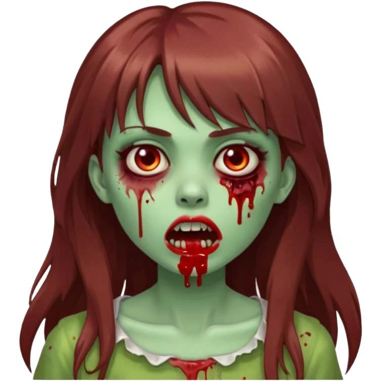 zombie girl, with long brown hair and bangs, green skin and blood in her mouth

 emoji