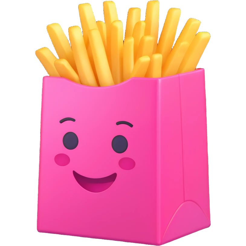 pink box of fries, shiny and soft, 3D emoji style emoji