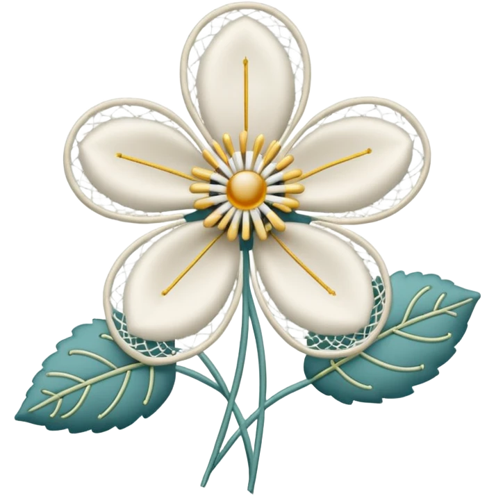needle and thread forming a lace flower emoji