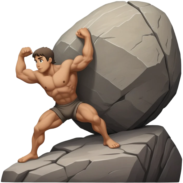Sisyphus pushing a large boulder up a hill emoji