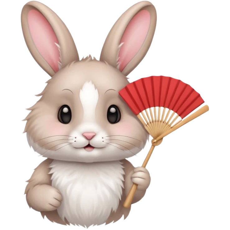 A rabbit hold a folding fan playfully emoji