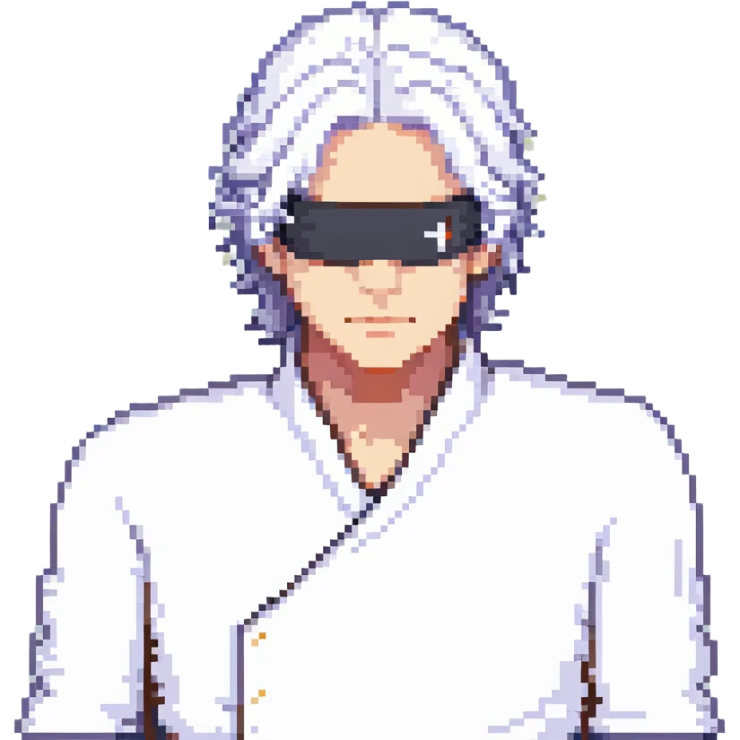Satoru Gojo, white hair, blindfold, using infinity technique, pixel art style emoji