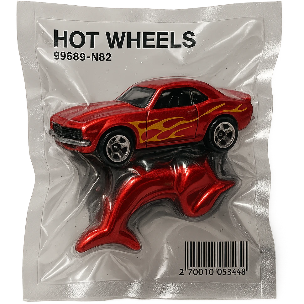 Hot Wheels car, shiny and inflated, vacuum-sealed style emoji