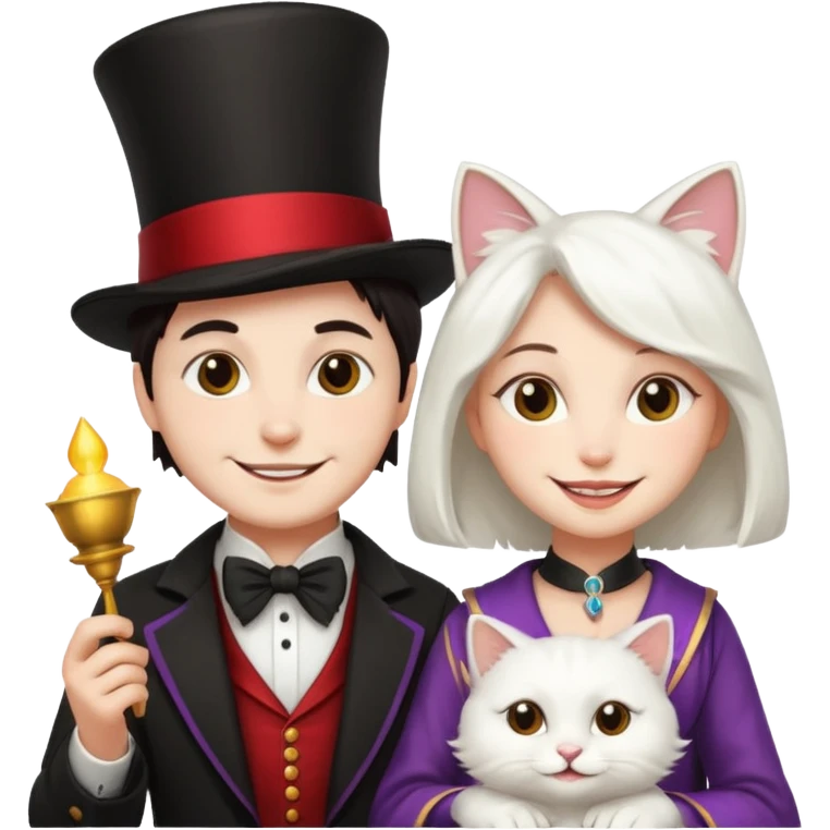 magician couple and their pet cat emoji