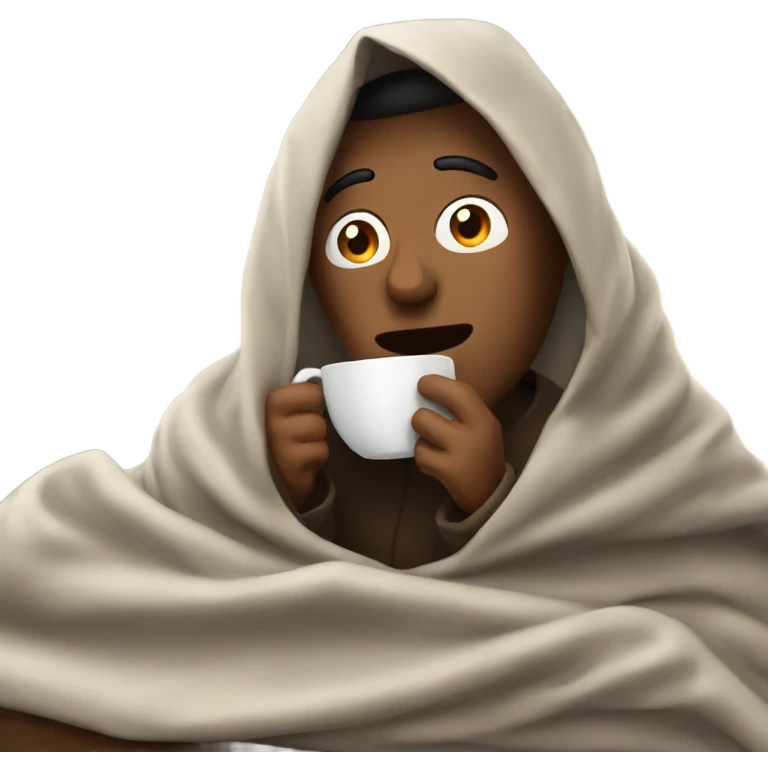 Man under blanket drinking coffee  emoji