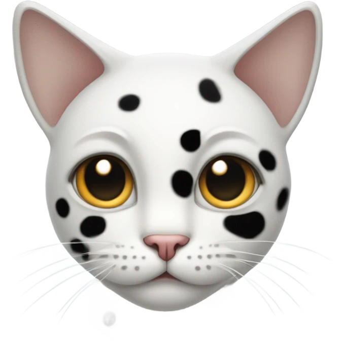A white cat with black spots that is sad emoji
