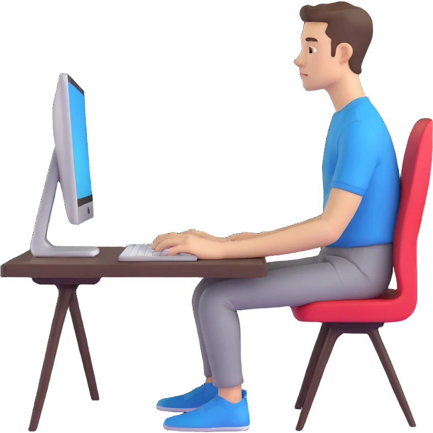 a man sitting at the table with an imac on it, a man sits in a very thoughtful pose emoji