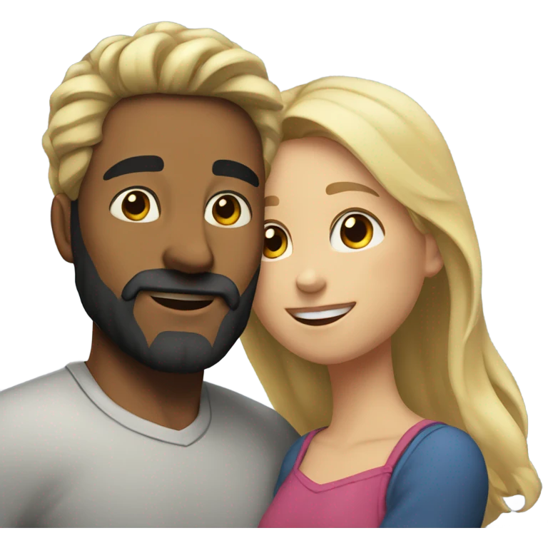 man with beard and black hair and girl with blond wavy hair hugging emoji