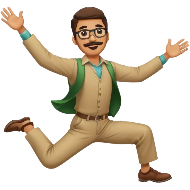 Pakistani Man with mustache and goatee and glasses Jumping with joy with 2 arms and 2 legs  emoji