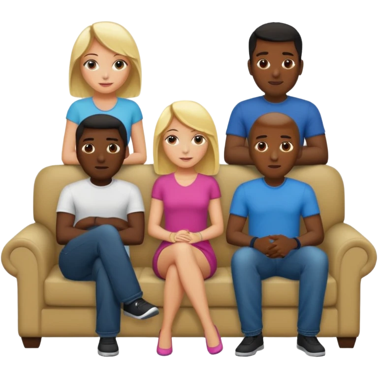 Generate the popular meme "5 black guys and a blonde"

1 blonde on the couch 
5 black mens behind the couch 
 emoji