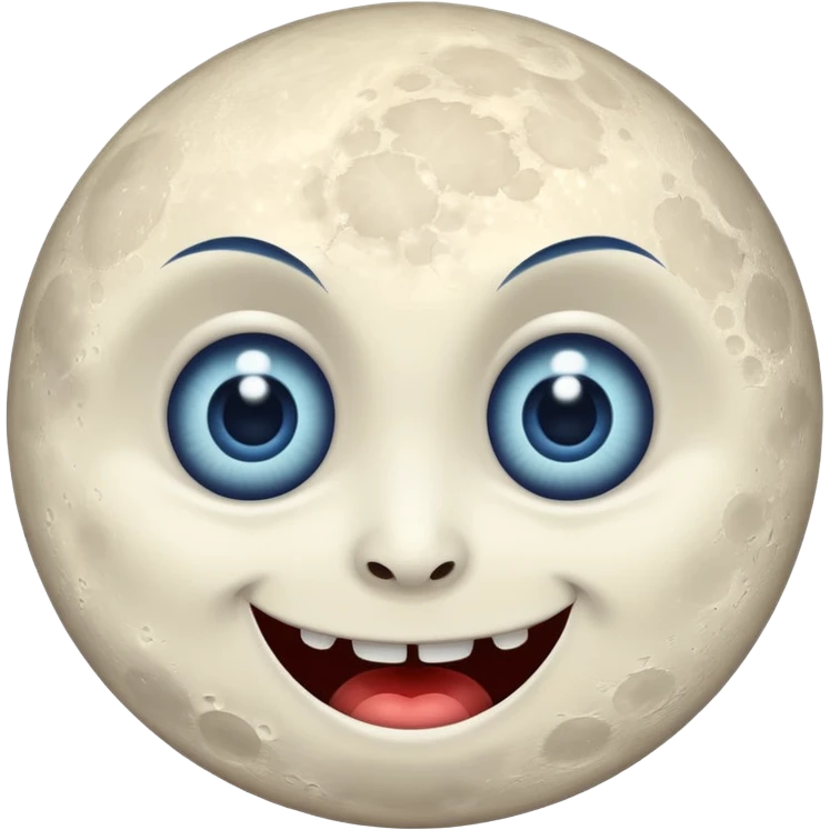 Full moon with big blue glaring eyes and a creepy smile emoji