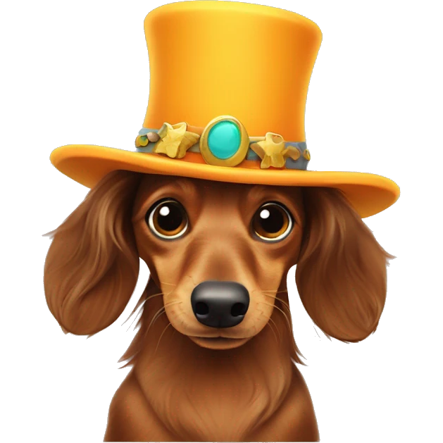 Longhaired dachshund with a crazy hat keepin his thumb up emoji