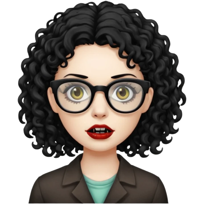 Faz uma zombie feminina de cabelo preto cacheado bonito e óculos de grau preto  emoji