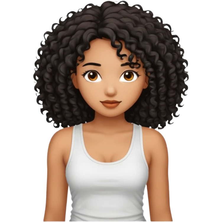 brown skinnen lady with curly black hair, shoulder long hair, messy, nice curves emoji