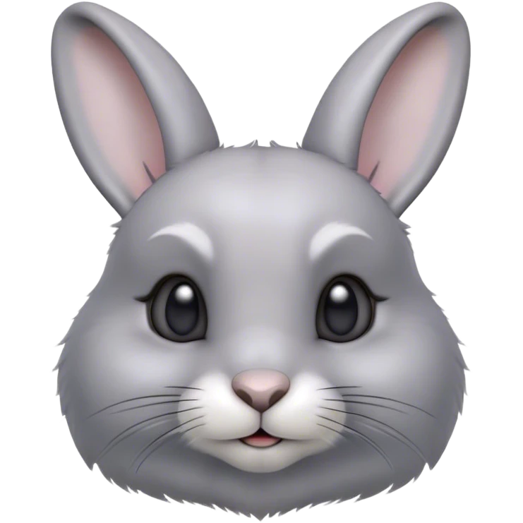 Cinematic Cute Grey Rabbit Portrait Emoji, Head tilted playfully and inquisitively, featuring a silky, smooth grey fur with soft, velvety textures, round, sparkling grey eyes filled with curiosity, Simplified yet irresistibly adorable features, highly detailed, glowing with a warm, friendly glow, high shine, affectionate and gentle, stylized with a touch of whimsy, bright and endearing, soft glowing outline, capturing the essence of a mischievous yet loving bunny, so playful it feels like it could hop out of the screen and into your arms! emoji