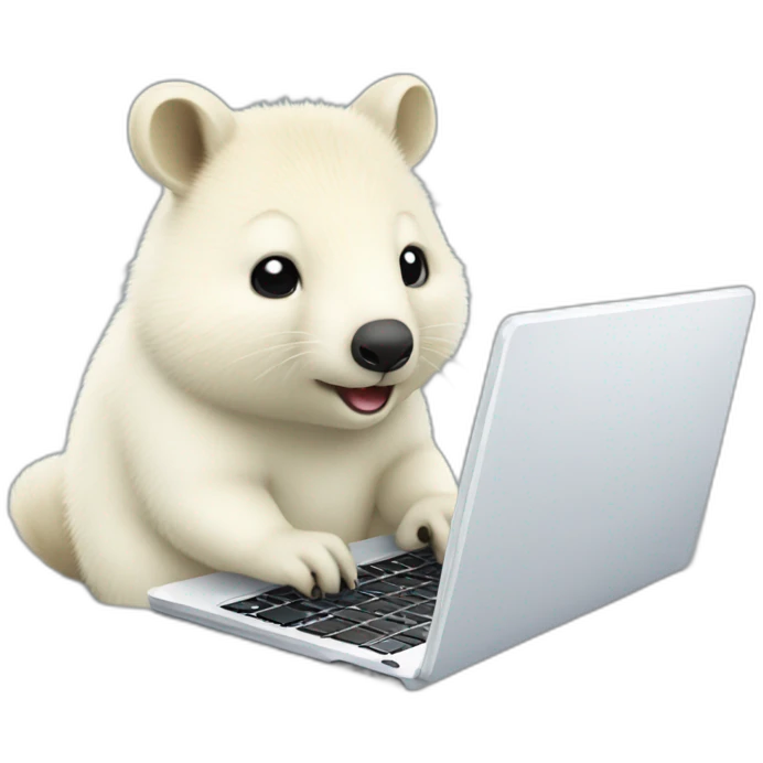 Cute and lovely white quokka using laptop emoji