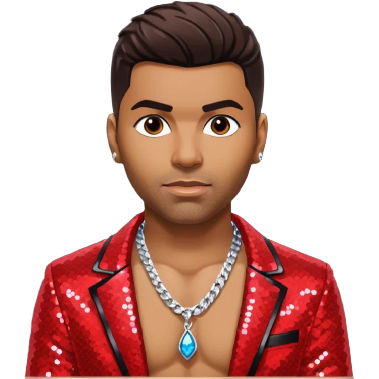 Ginuwine dark brown hair, red sequin jacket, shirtless with necklace emoji