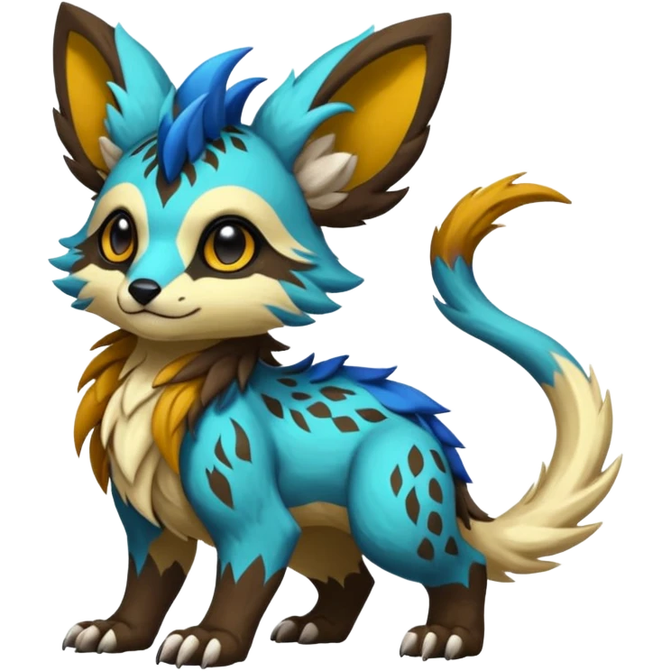 Rare realistic exotic cute epic pretty beautiful handsome gorgeous aesthetic colorful vibrant Vernid-Protogen-Primagen-Wickerbeast-species-Fakemon-creature by LiLaiRa, random markings, tufted ears, full body emoji