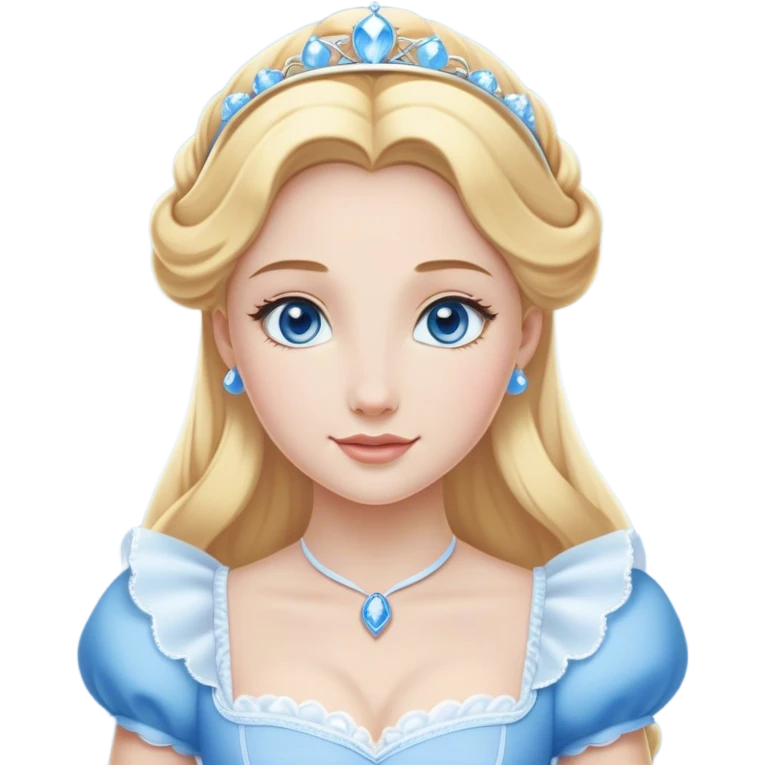 Cinematic Elegant Cinderella Portrait Emoji, Graceful and poised in her classic maid attire, golden locks cascading softly, bright blue eyes full of hope, a gentle glow of kindness and determination, delicate and humble yet undeniably beautiful, evoking the moment before her magical transformation, pure enchantment in her gaze! emoji