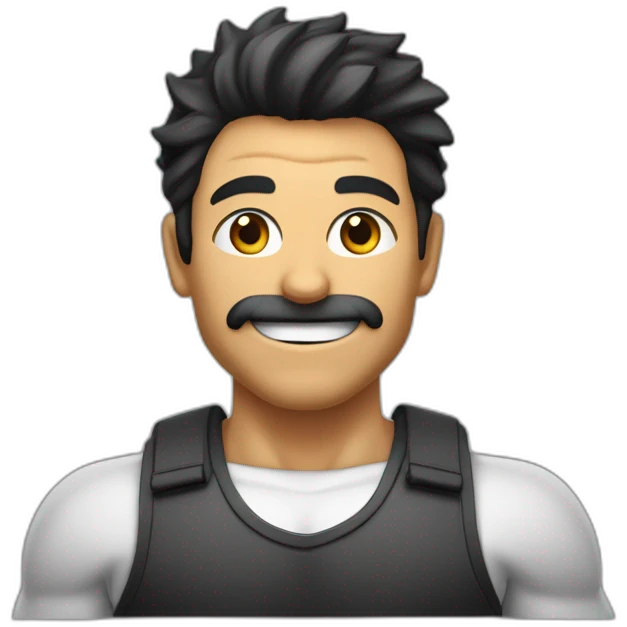 homme musclé avec des cheveux noir un regard combattent et un sourirs démoniaque emoji
