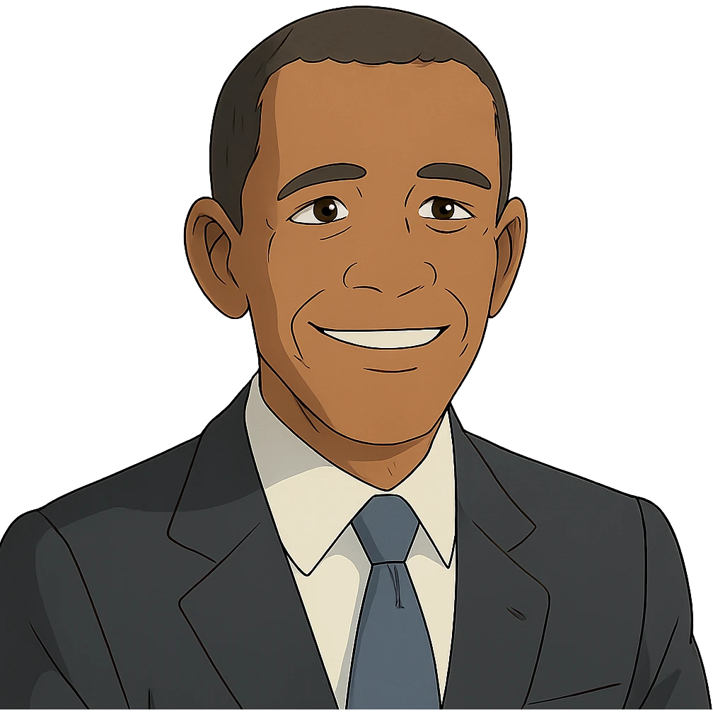 friendly expression portrait of Barack Obama in Ghibli animation style emoji