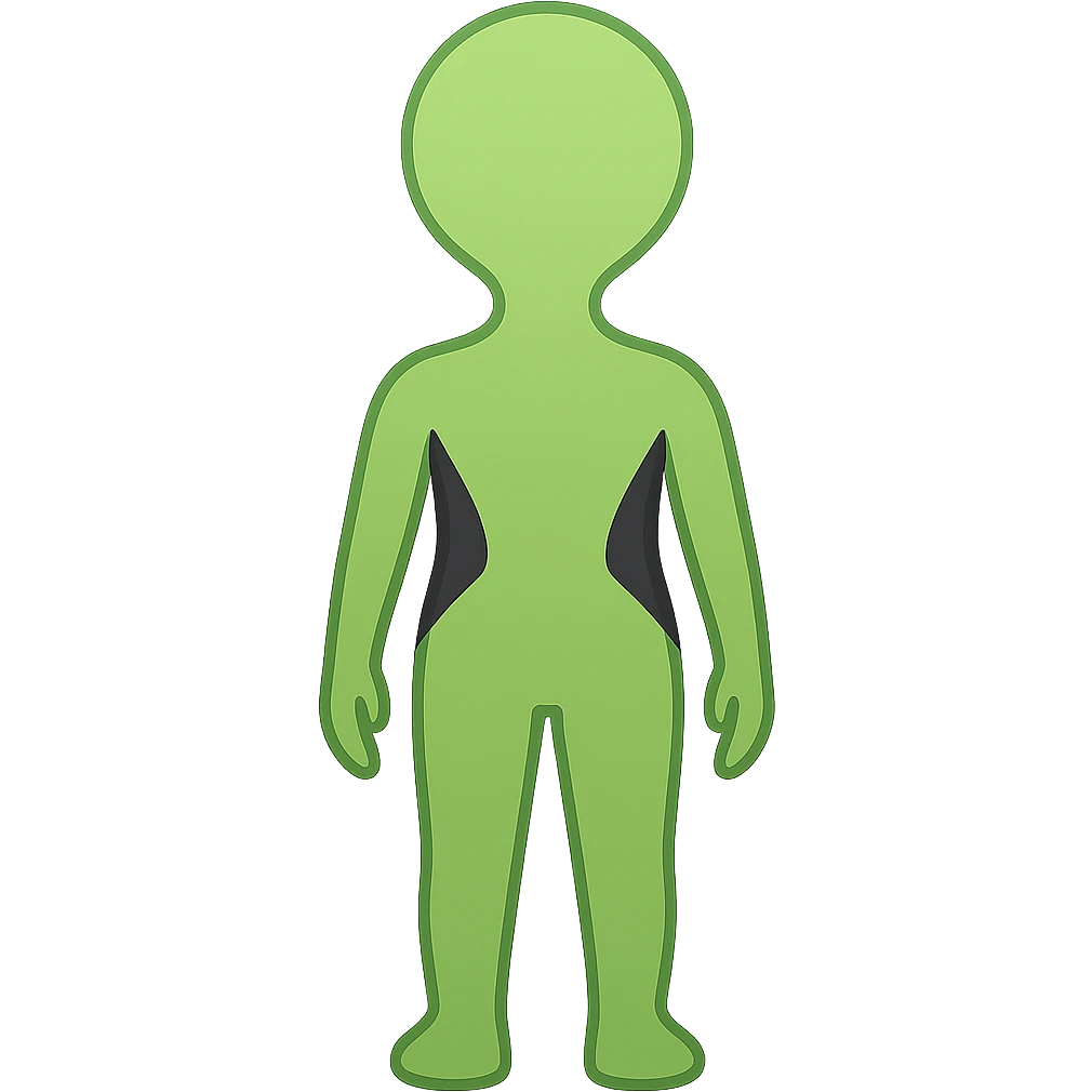 Create a clear rear view of an alien facing away from the viewer in a simple, rounded emoji style with no background. emoji