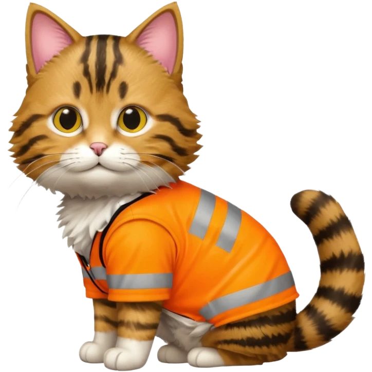 tabby cat standing in orange hi-vis clothing facing right emoji