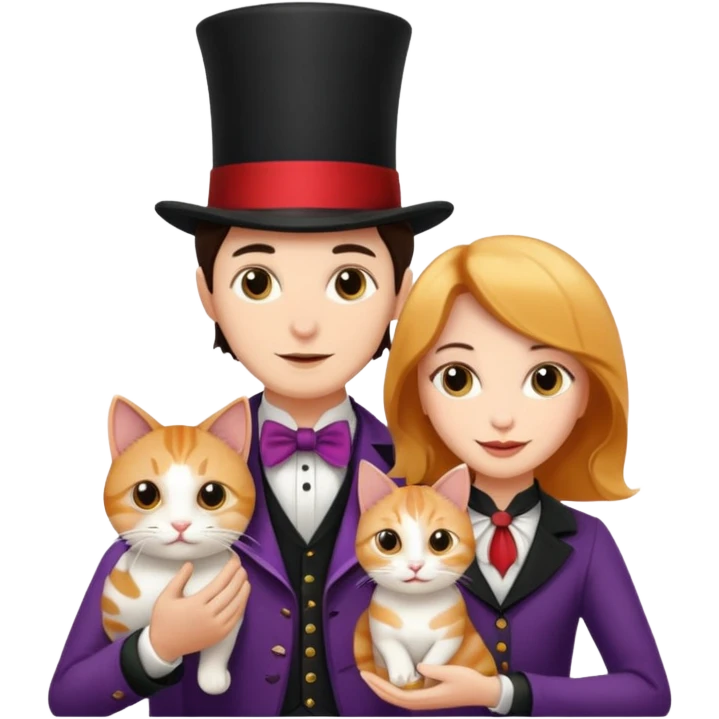 magician couple and their pet cat emoji