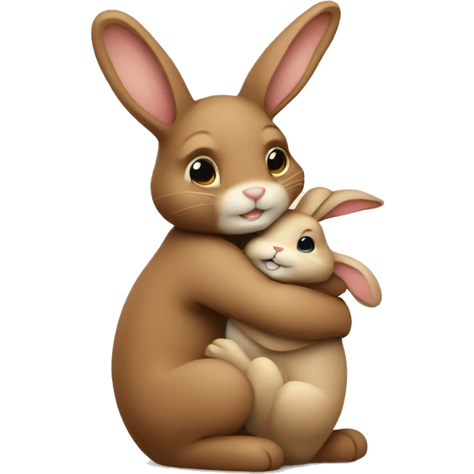 Brown bunny hugging beige bunny emoji