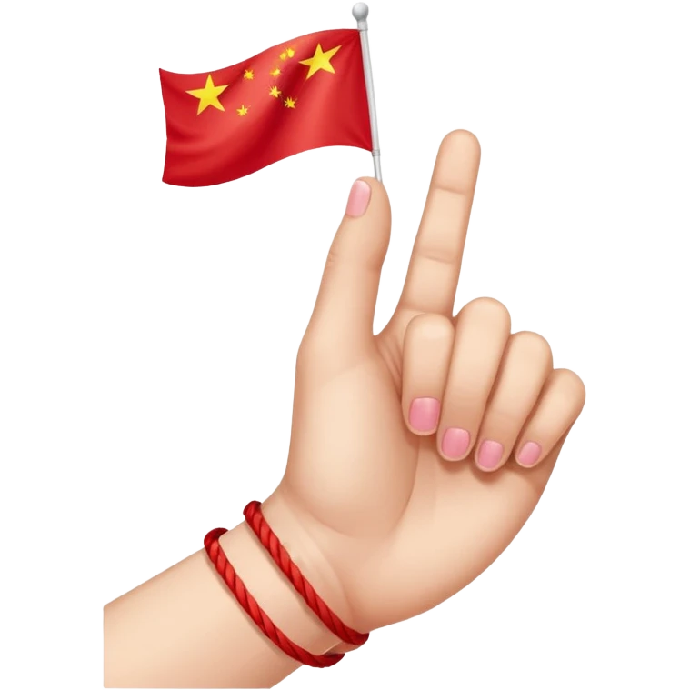 a hand with red string tied up to the pinky finger which shows a China-Hong Kong flag to the red thread of fate emoji