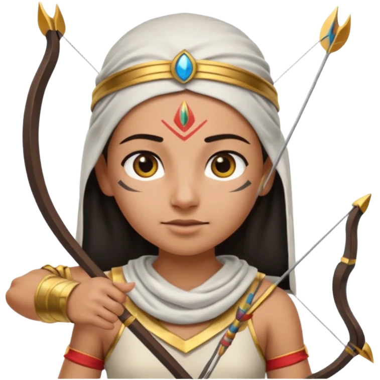 Emoji portrait of an Egyptian archer. Headcloth, bow and arrow, focused expression. emoji