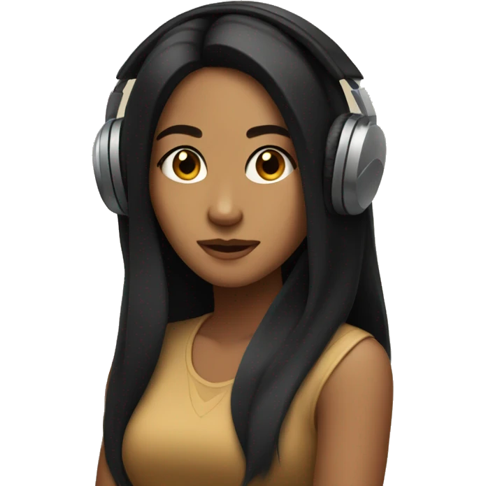tan girl with long black hair listening to music emoji