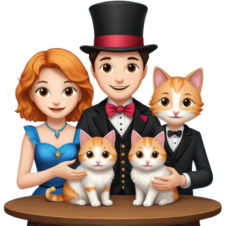 magician couple and their pet cat emoji