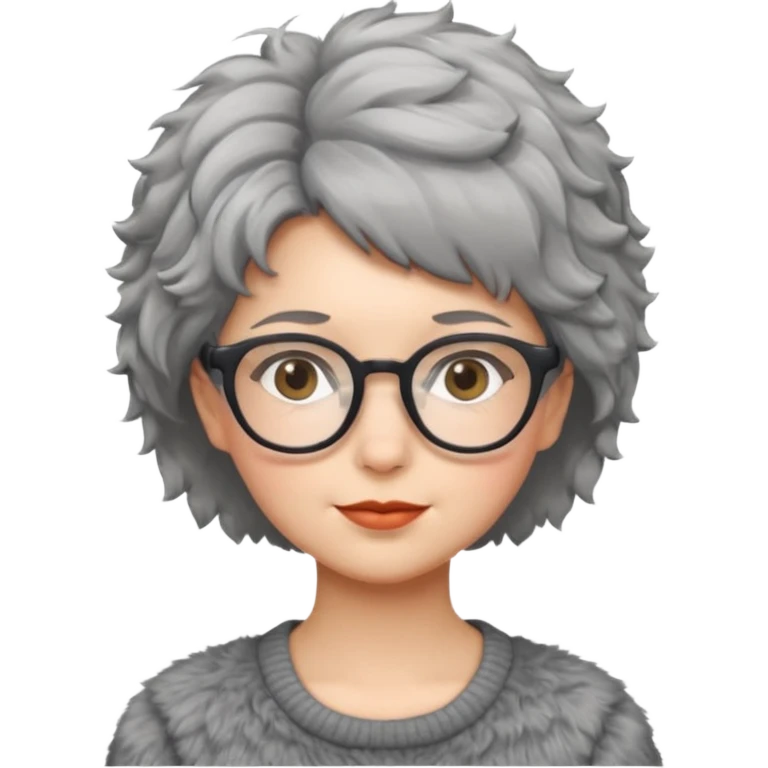 gray short hair lady with glasses. fluffy emoji