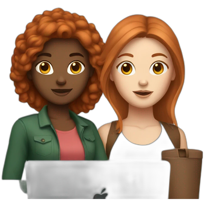 two white girls with brown and red hair with a MacBook emoji