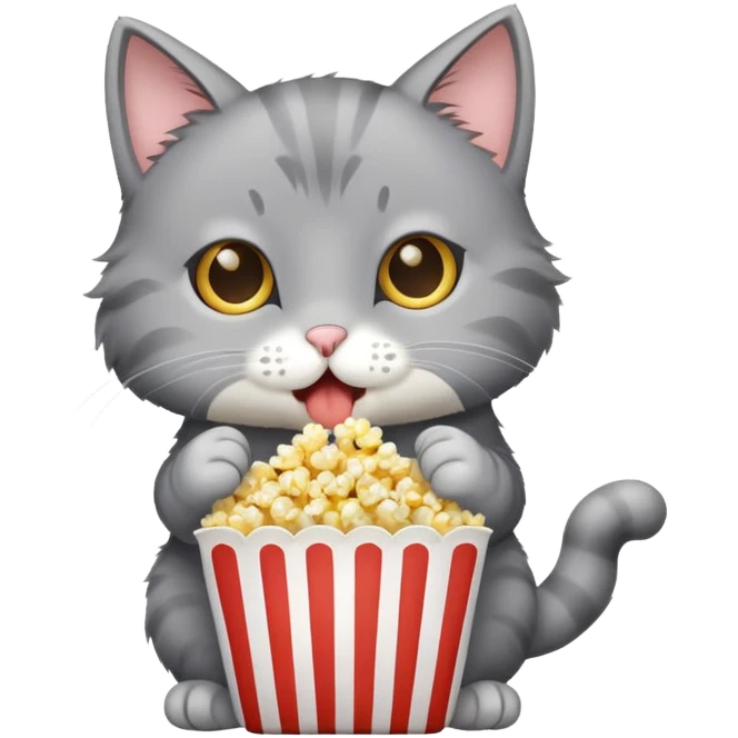 Gray cat eating popcorn emoji