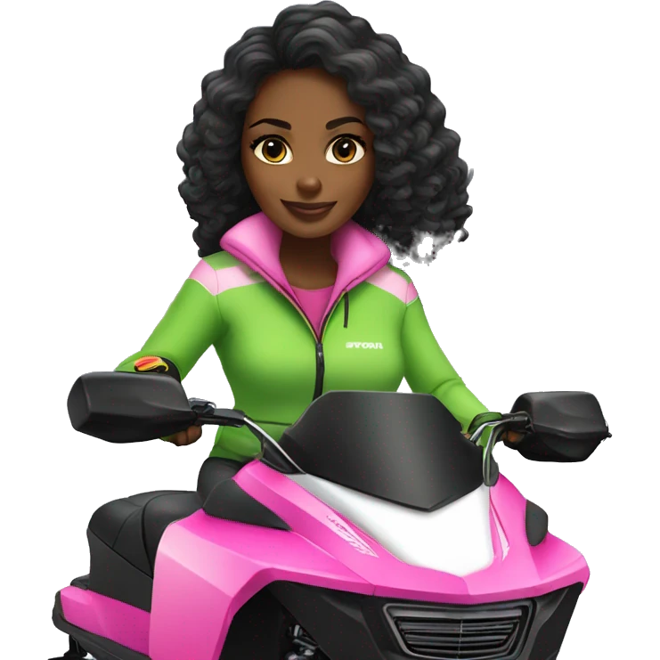 Pretty black Girl sitting on pink arctic cat snowmobile  emoji
