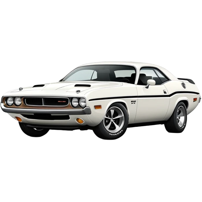 Sleek white 1971 Dodge Challenger, simplified design, complete white color scheme, slight angle showing front and side, detailed but minimalist, iOS emoji style emoji