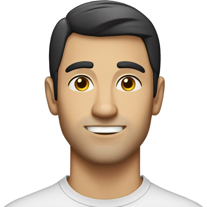 A 30 year old, caucasian man, with short black hair,   wearing a tshirt. emoji